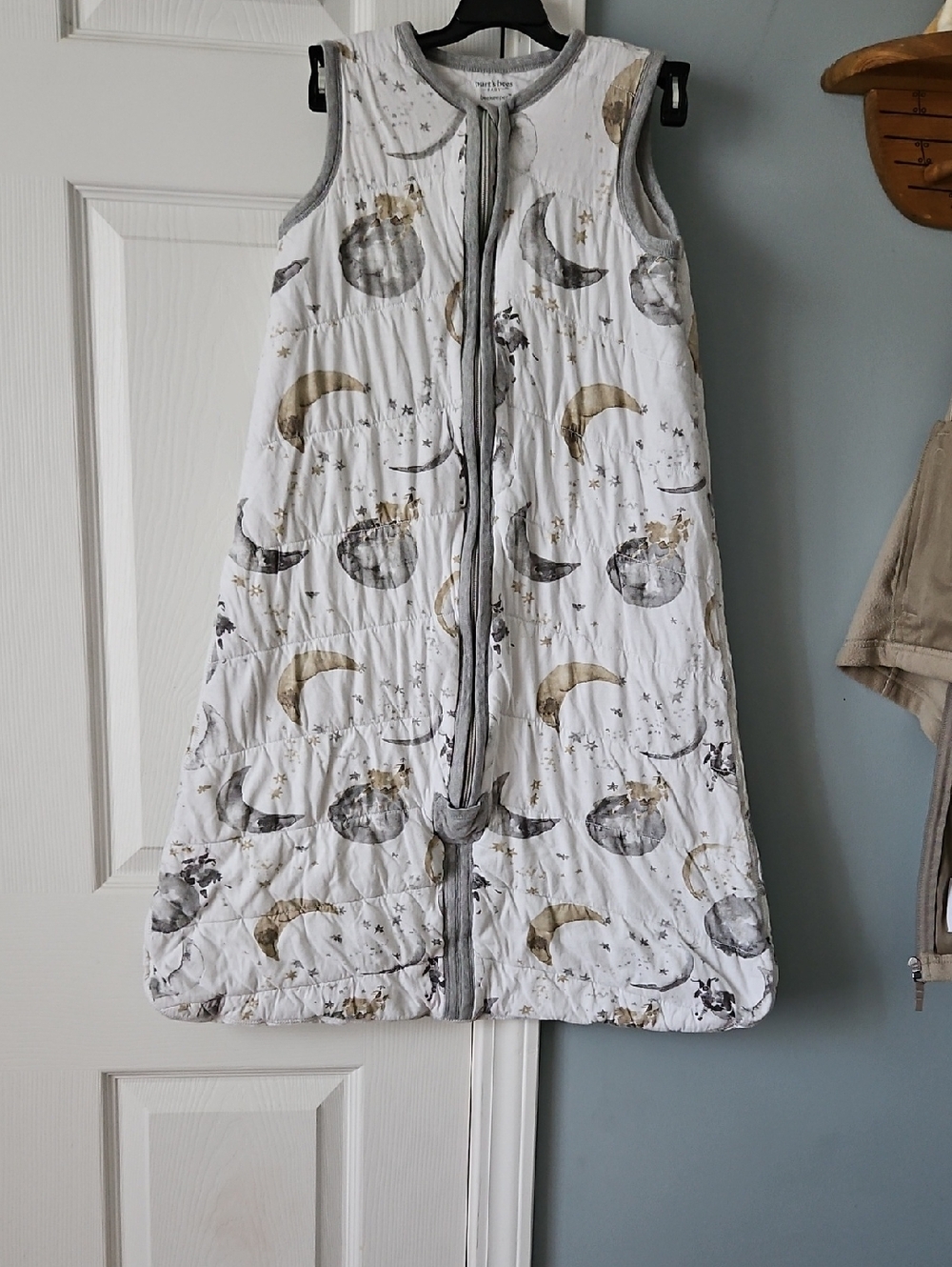 Burt's Bees White Quilted Sleep Sack with Gray and Gold Moon Print